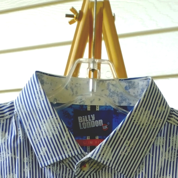 Billy London Floral Shadow Stripe Blue and White Button Down Size XXL - Picture 3 of 5